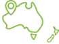 Green outline of Australia and New Zealand